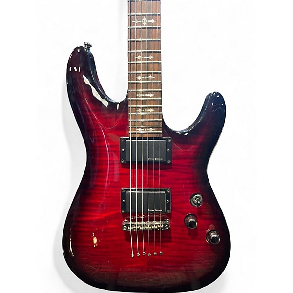Used Schecter Guitar Research Demon 6 Crimson Red Burst Solid Body Electric Guitar