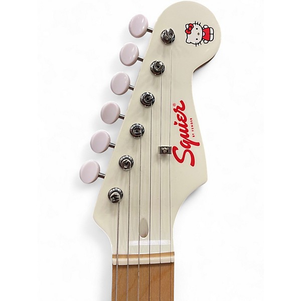 Used Squier Hello Kitty Stratocaster Single Hum Black With Kitty Pickguard Classic White Solid Body Electric Guitar