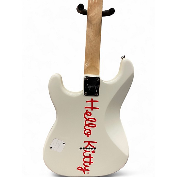 Used Squier Hello Kitty Stratocaster Single Hum Black With Kitty Pickguard Classic White Solid Body Electric Guitar