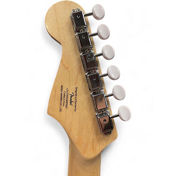 Used Squier Hello Kitty Stratocaster Single Hum Black With Kitty Pickguard Classic White Solid Body Electric Guitar