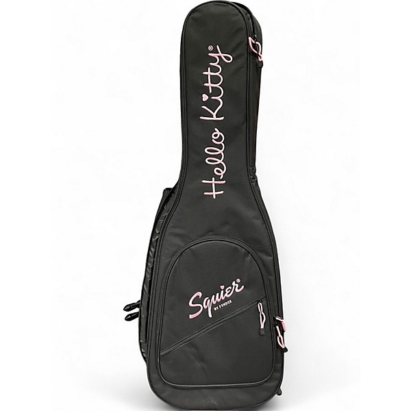 Used Squier Hello Kitty Stratocaster Single Hum Black With Kitty Pickguard Classic White Solid Body Electric Guitar