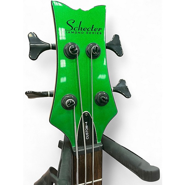 Used Schecter Guitar Research STILLETO CUSTOM 4 green sparkle  Electric Bass Guitar