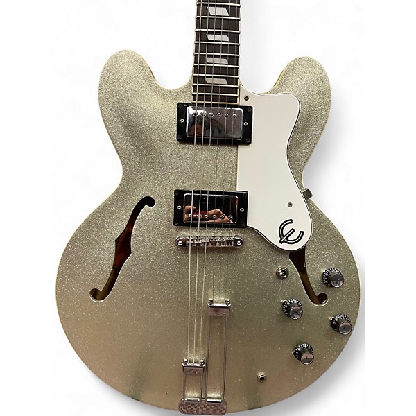 Vintage 1990s Epiphone RIVIERA SF Silver Sparkle Hollow Body Electric Guitar