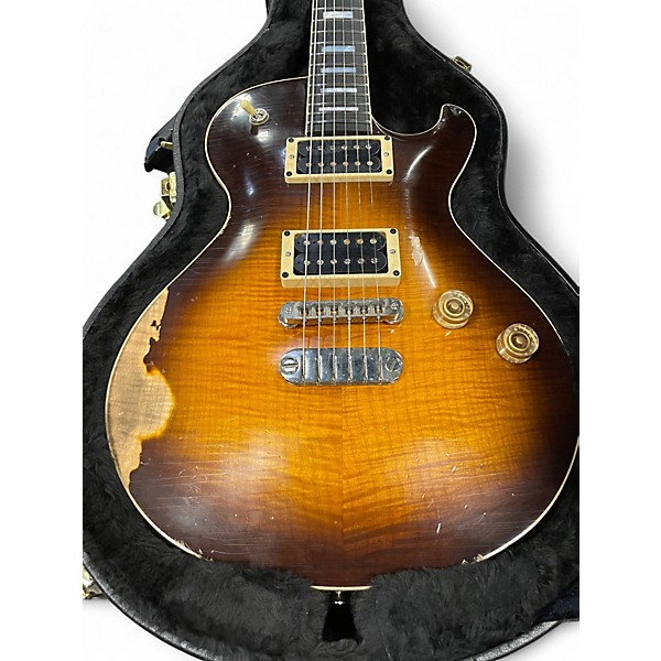 Used Dean Usa Leslie West Signature Tattered N Torn Relic 2 Color Sunburst Solid Body Electric Guitar