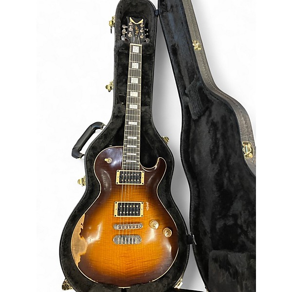 Used Dean Usa Leslie West Signature Tattered N Torn Relic 2 Color Sunburst Solid Body Electric Guitar