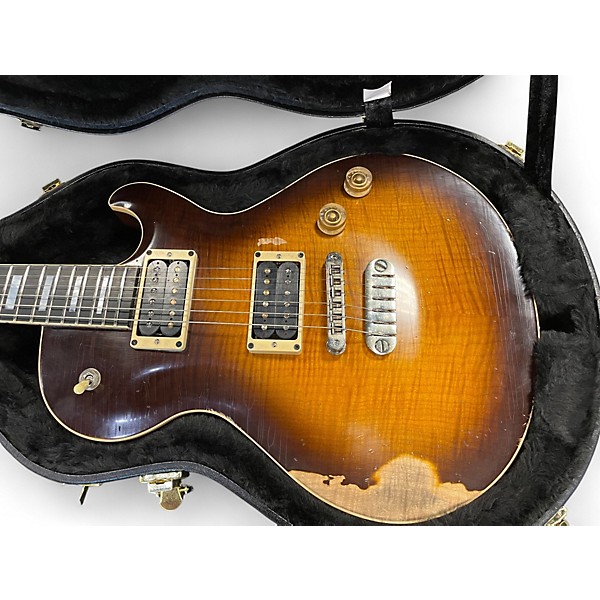 Used Dean Usa Leslie West Signature Tattered N Torn Relic 2 Color Sunburst Solid Body Electric Guitar