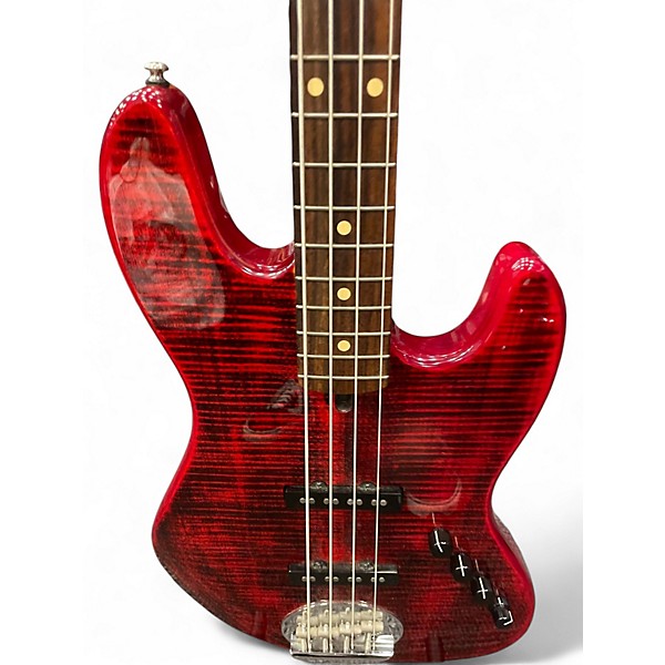 Used Lakland skyline series 44aj Crimson Red Trans Electric Bass Guitar