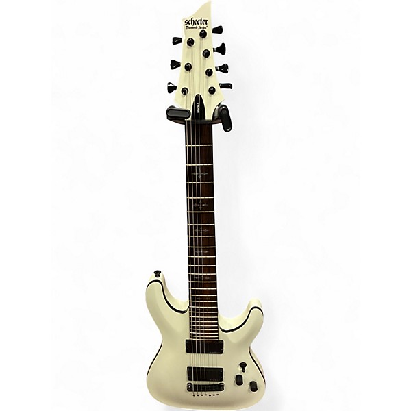 Used Schecter Guitar Research Demon 7 String White Solid Body Electric Guitar