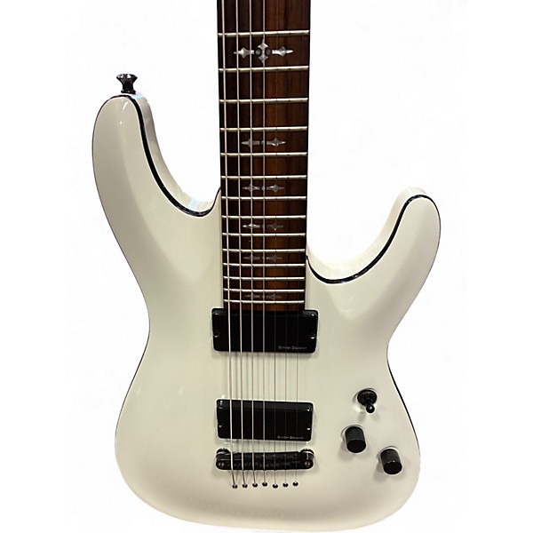 Used Schecter Guitar Research Demon 7 String White Solid Body Electric Guitar