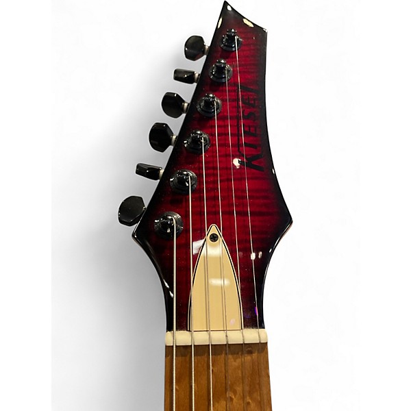 Used Kiesel Theos 6 with Hipshot Deep Red Over Flame Solid Body Electric Guitar