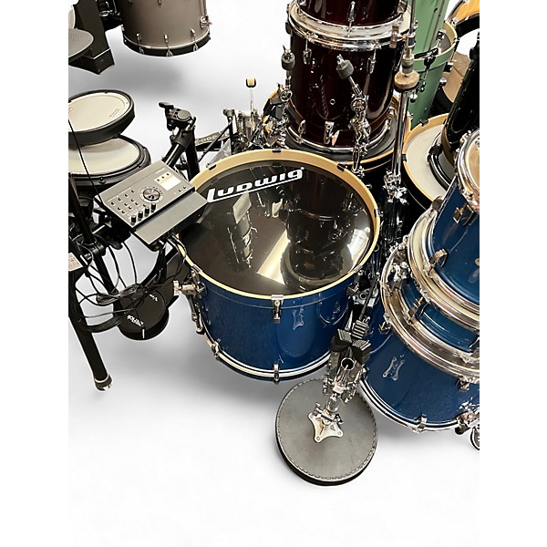 Used Ludwig 5 Piece Element Evolution blue sparkle Drum Kit