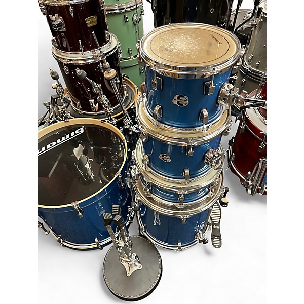 Used Ludwig 5 Piece Element Evolution blue sparkle Drum Kit