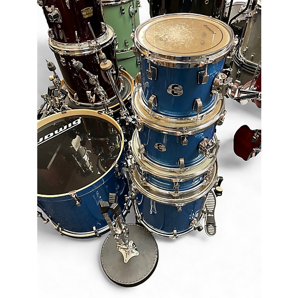 Used Ludwig 5 Piece Element Evolution blue sparkle Drum Kit