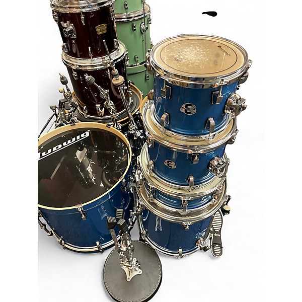 Used Ludwig 5 Piece Element Evolution blue sparkle Drum Kit
