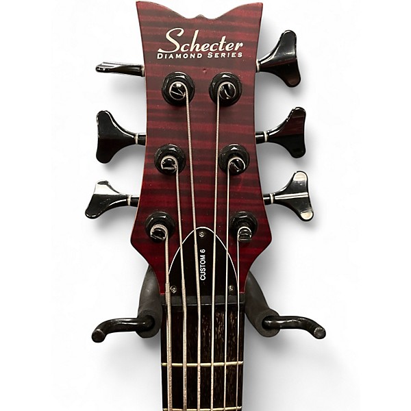 Used Schecter Guitar Research Stiletto Custom 6 String Trans Red Electric Bass Guitar