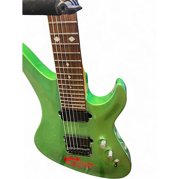 Used Schecter Guitar Research Diamond Series A-7 Green Sparkle Finish Solid Body Electric Guitar