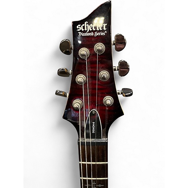 Used Schecter Guitar Research Demon 6 Candy Red Burst Solid Body Electric Guitar
