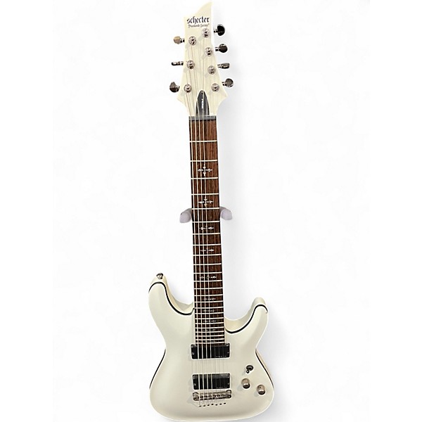 Used Schecter Guitar Research Demon 7 String White Solid Body Electric Guitar