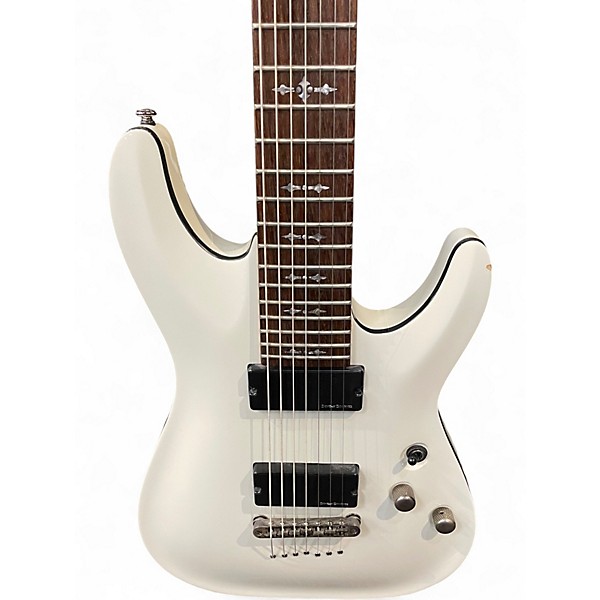 Used Schecter Guitar Research Demon 7 String White Solid Body Electric Guitar
