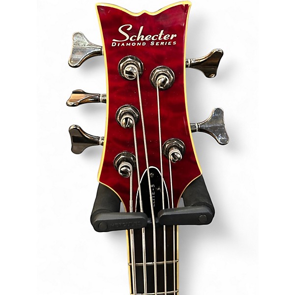Used Schecter Guitar Research Diamond Series Elite 5 String Burgundy Electric Bass Guitar