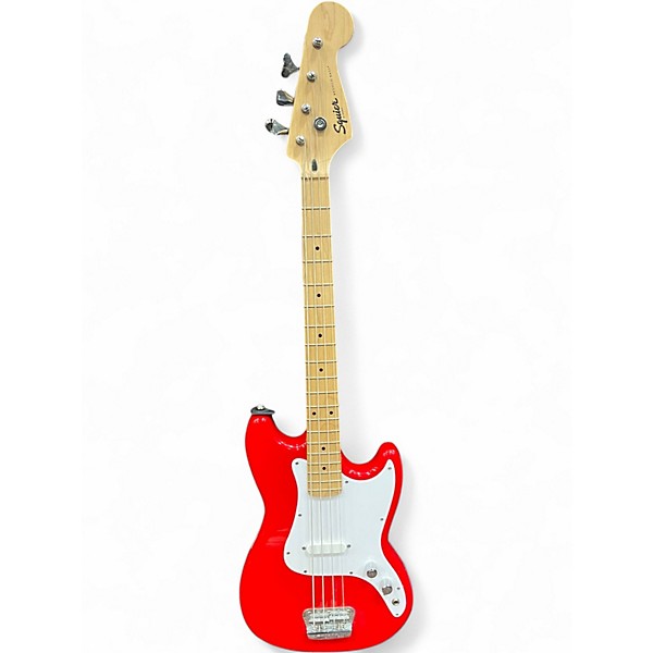 Used Squier Bronco Candy Apple Red Electric Bass Guitar