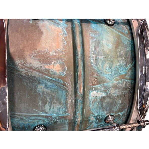Used Pork Pie 7in Patina Brass 13in Blue Ghost Flames Drum