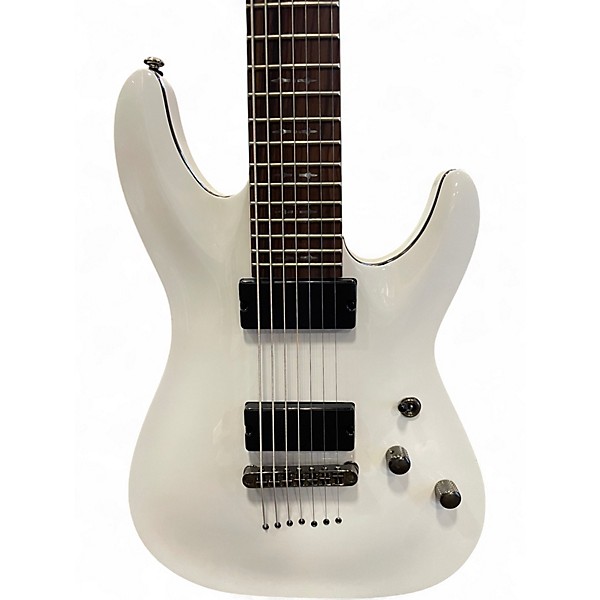 Used Schecter Guitar Research Demon 7 String White Solid Body Electric Guitar