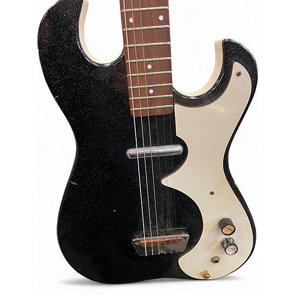 Vintage 1960s Silvertone 1448 and amp case black sparkle Solid Body Electric Guitar