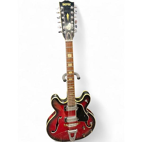 Vintage 1970s Univox 335 Candy Red Burst Hollow Body Electric Guitar