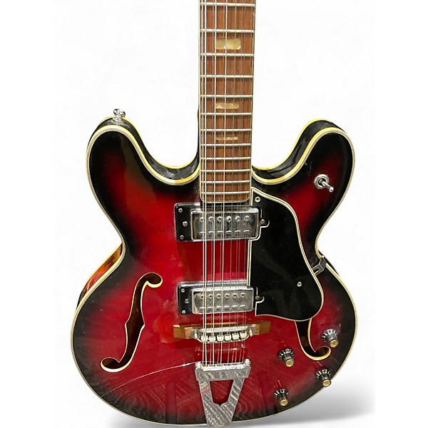 Vintage 1970s Univox 335 Candy Red Burst Hollow Body Electric Guitar