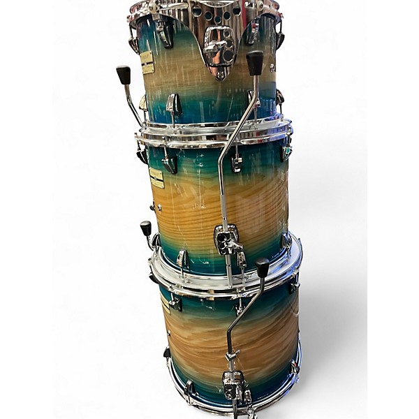 Used Odery 4 Piece Fluence Fusion Blue Burst over Ash Drum Kit