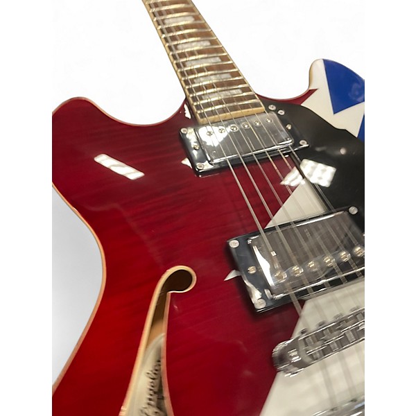 Used D'Angelico Premier Grateful Dead DC Red White and Blue Lightning Hollow Body Electric Guitar