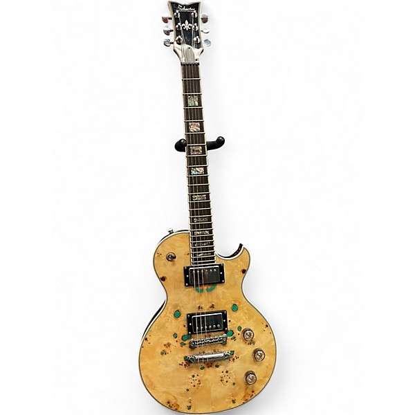 Used Schecter Guitar Research Solo II Custom Natural Gloss Burl Turquoise Solid Body Electric Guitar