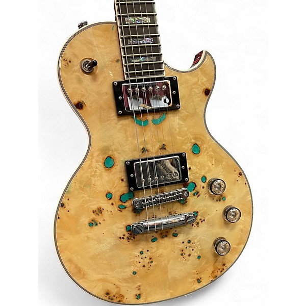 Used Schecter Guitar Research Solo II Custom Natural Gloss Burl Turquoise Solid Body Electric Guitar