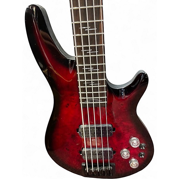Used Schecter Guitar Research Omen 5 String Candy Red Burst Electric Bass Guitar
