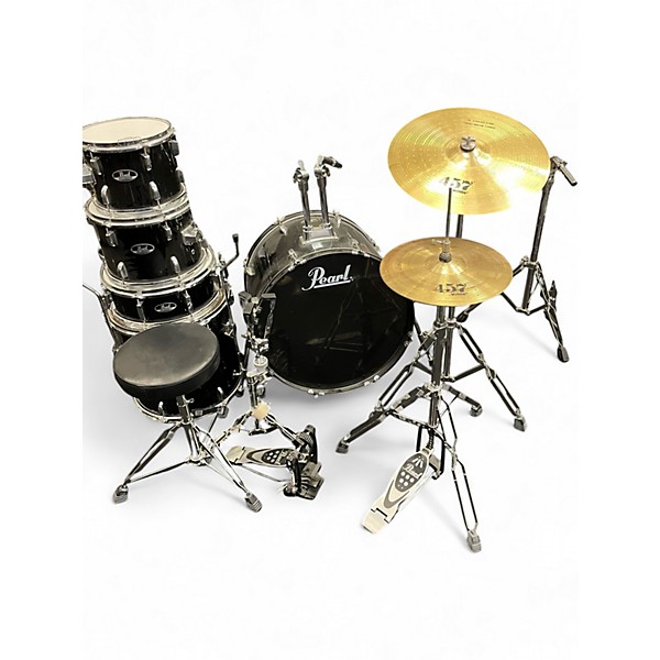 Used Pearl 5 Piece ROADSHOW COMPLETE Jet Black Drum Kit