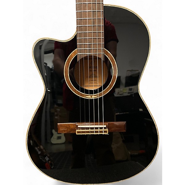 Used Ortega RCE138 LEFTY BLACK Classical Acoustic Electric Guitar