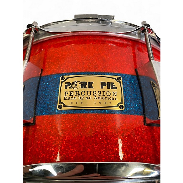 Used Pork Pie USA 13in custom maple snare drum orange sparkle with blue middle stripe  Drum