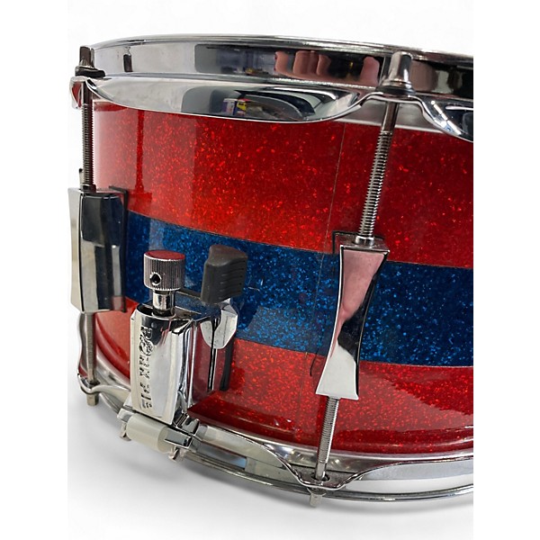 Used Pork Pie USA 13in custom maple snare drum orange sparkle with blue middle stripe  Drum