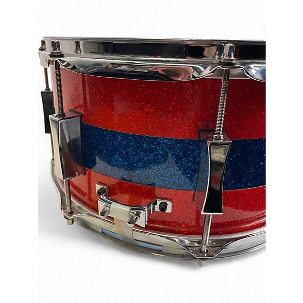 Used Pork Pie USA 13in custom maple snare drum orange sparkle with blue middle stripe  Drum