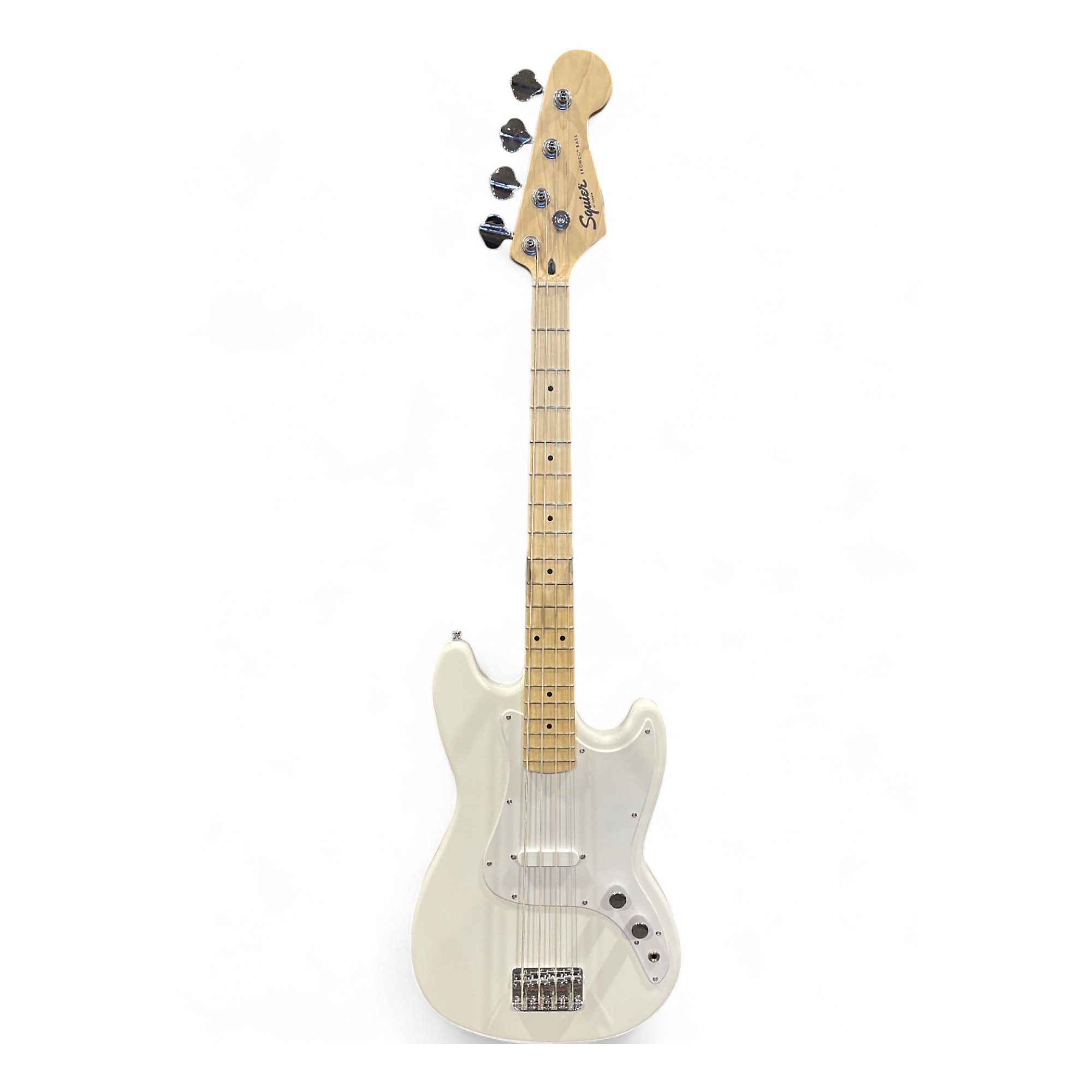 Used Squier Bronco Alpine White Electric Bass Guitar Alpine