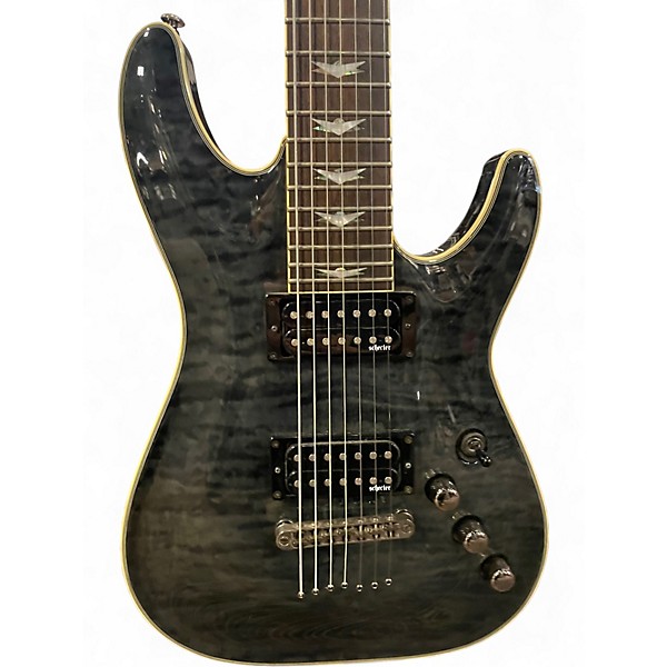 Used Schecter Guitar Research Omen 7 Trans Black Solid Body Electric Guitar