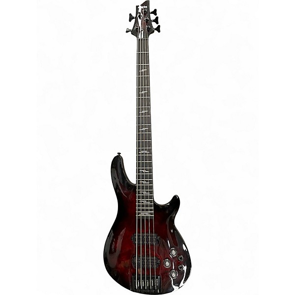 Used Schecter Guitar Research Omen 5 String Crimson Red Burst Electric Bass Guitar