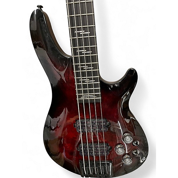 Used Schecter Guitar Research Omen 5 String Crimson Red Burst Electric Bass Guitar