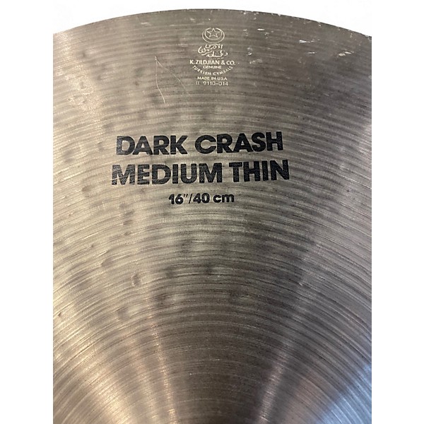Used Zildjian 16in K Medium Dark Thin Crash Cymbal