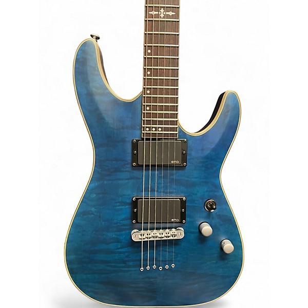 Used Schecter Guitar Research C1 Platinum Transparent Midnight Blue Solid Body Electric Guitar