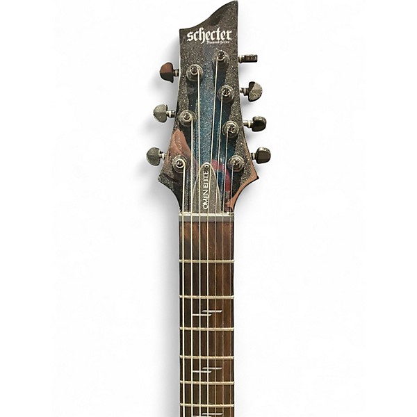 Used Schecter Guitar Research Omen Elite-7 See-Thru Blue Burst Solid Body Electric Guitar