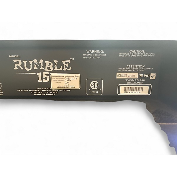 Used Fender Rumble 15 15W 1X8 Bass Combo Amp