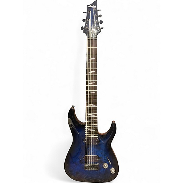 Used Schecter Guitar Research OMEN ELITE 7 Blue Burst Solid Body Electric Guitar