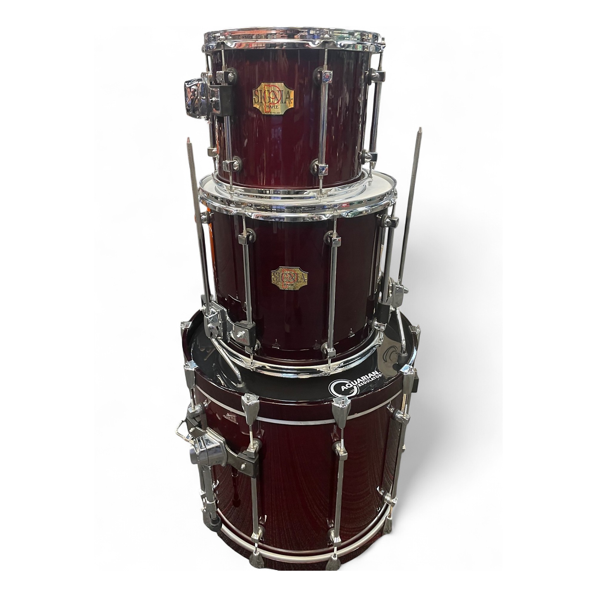 Used Premier 3 Piece Signia Maple Cherry Lacquer Drum Kit Cherry